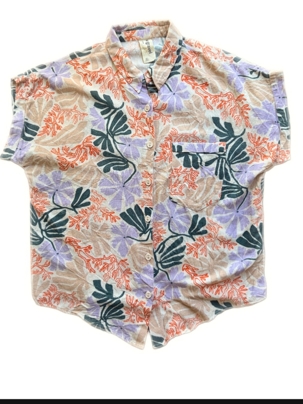 Eve Gravel cotton linen blend summer button up shirt size xs coral pattern
